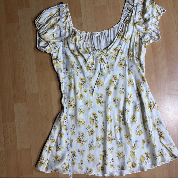 Doen Sera Gold Floral Silk Blend Babydoll Mini Dress Coquette Romantic - Picture 12 of 13